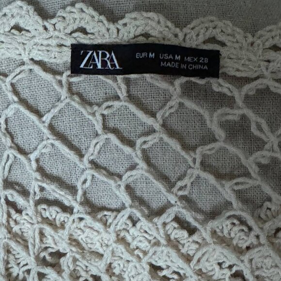 NWOT!  ZARA Boho See-through Crochet Cotton-blend Boatneck Nude Top - Size Mediu - Picture 7 of 10